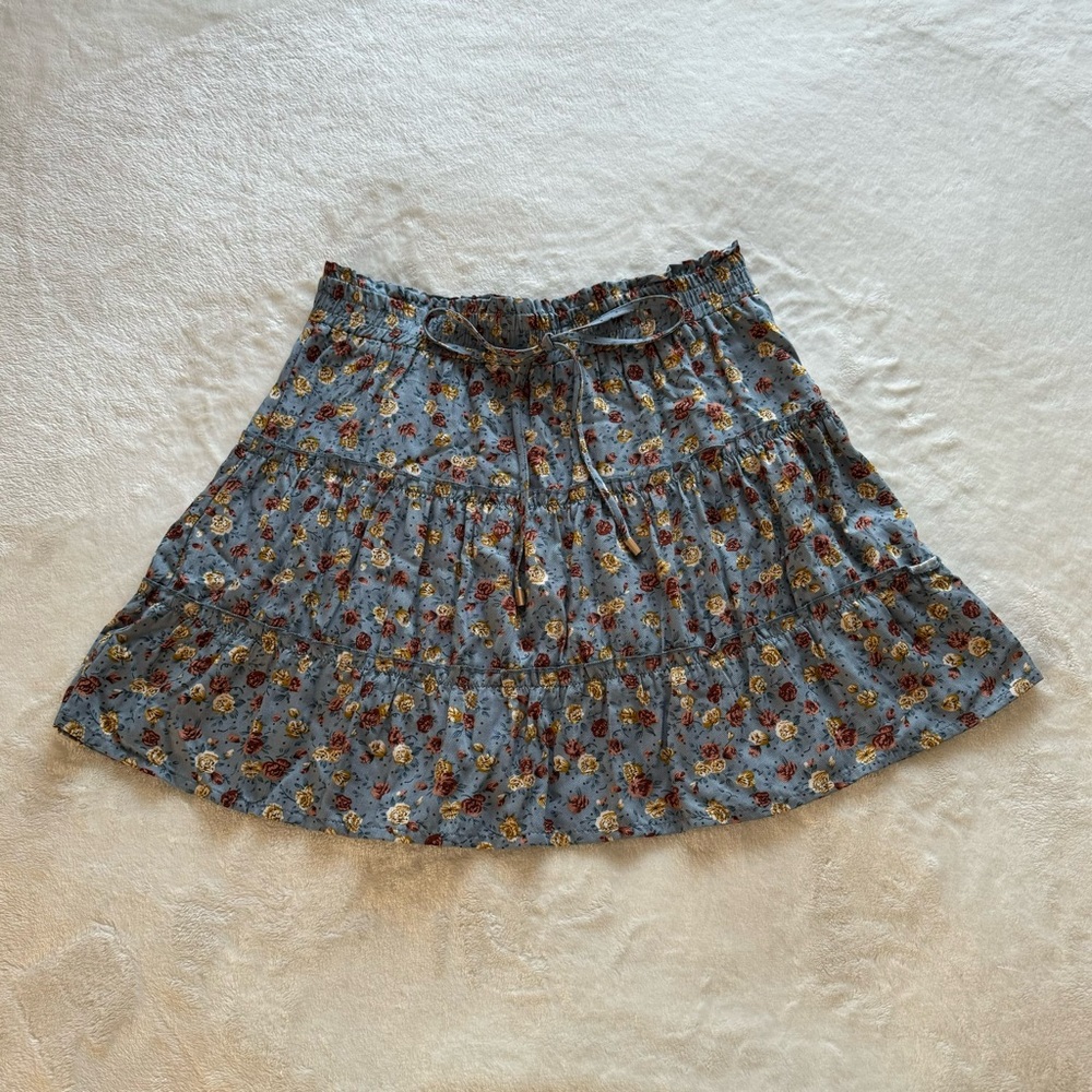 Blue Ruffled Floral Skirt
